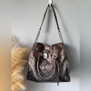 Michael Kors Black and Brown Snake Print Shoulder Bag